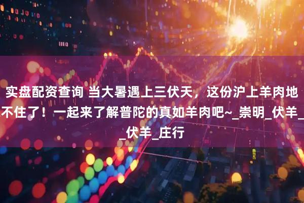 实盘配资查询 当大暑遇上三伏天，这份沪上羊肉地图藏不住了！一起来了解普陀的真如羊肉吧~_崇明_伏羊_庄行
